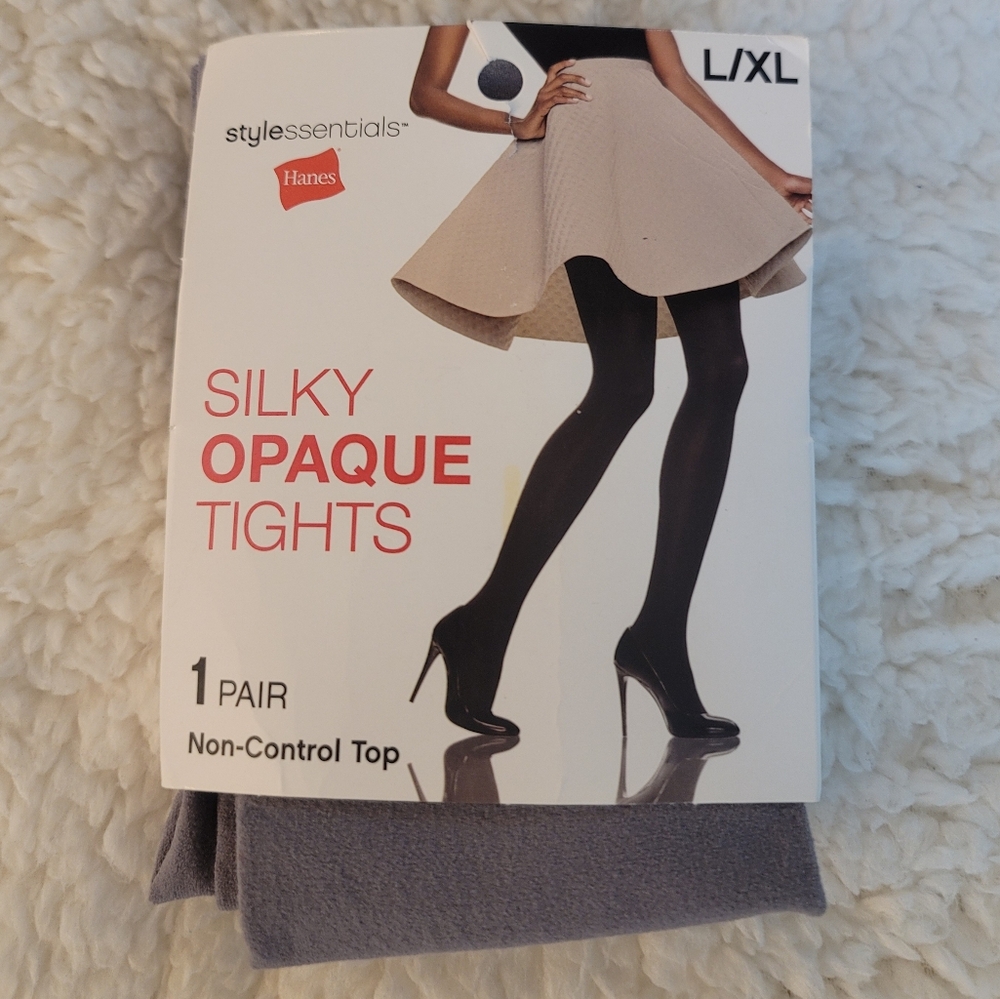 Hanes Silky Opaque Tights - Gray Sz-L/XL